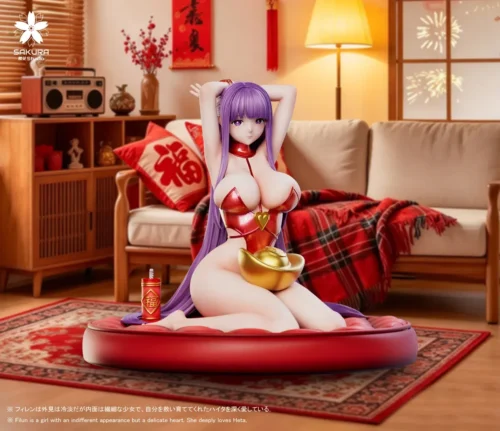 "Exquisite Frieren Fern 1/6 New Year Sakura resin figure, elegantly displaying festive cherry blossom details."