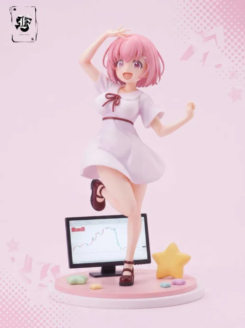 Playful 1/6 scale Kurumi Fukuga figure by SPK Studio stands on a candy base with stock-chart monitor, limited to 99 units.
