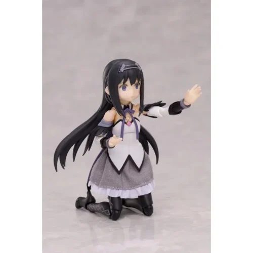 "Articulated Homura Akemi figure gallery showing dynamic poses, fierce determination, detailed sculpting, and iconic weaponry."