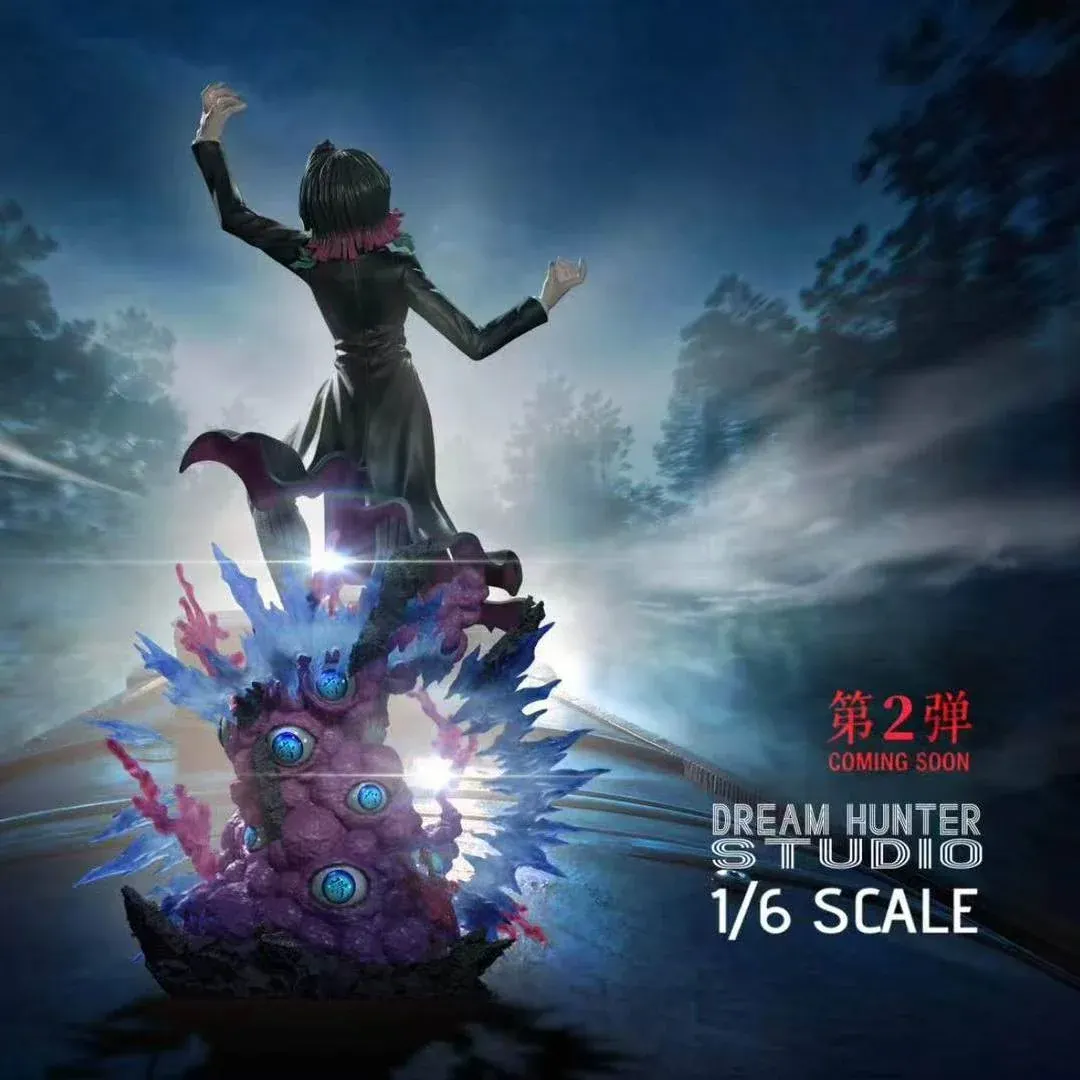 "Premium, limited edition 1/6 Kokushibo & Enmu Demon Slayer statues by DREAM HUNTER STUDIO. View intricate details, menacing poses from various angles."