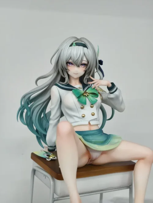 "Limited edition 1/6 Firefly Honkai Star Rail premium resin statue: Firefly's playful contrasting persona in a charming school desk scene."
