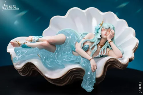 "Exquisite 1/6 Haishe Clam Girl Statue. Original resin art: ethereal clam spirit emerging from an intricately sculpted aquatic base.“