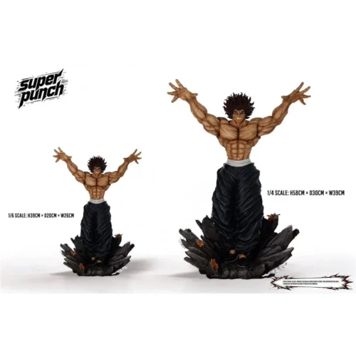 "Close-up of the iconic Yujiro Hanma 1/6 & 1/4 resin statue, a limited edition from SuperPunch Studio, embodying raw power and a hyper-muscular.“