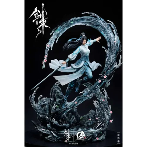 "Licensed 1/6 Ning Yao resin statue. Sculpted details from all angles highlight this dynamic Wuxia masterpiece with sword energy and peach blossoms."