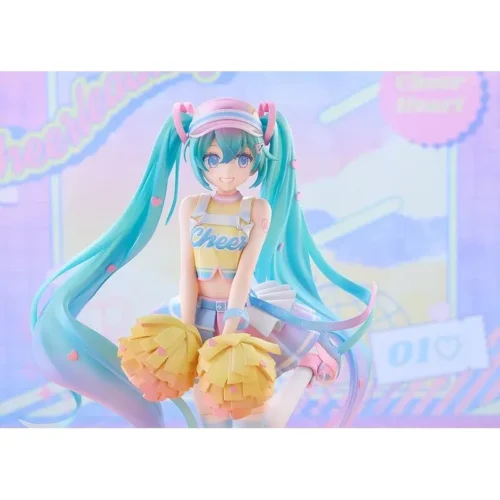 "Dynamic Hatsune Miku Cheerleader figure by GSC. Vibrant Vocaloid statue with energetic pose and premium sculpt details, radiating spirited support."