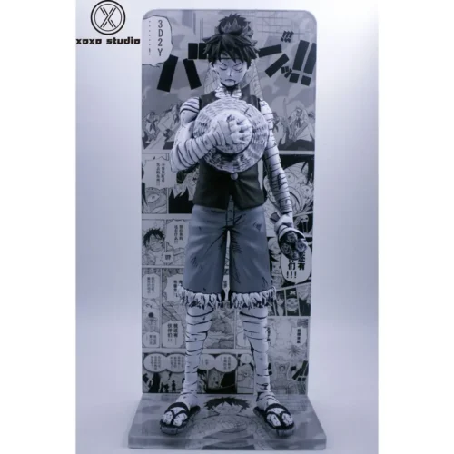 "Main image of the Limited Edition Mourning Luffy resin statue, featuring its striking black and white manga style. A poignant One Piece figure."