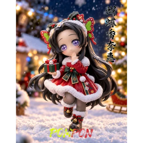 "Stunning Limited Edition Kanae Kocho Christmas Demon Slayer statue, exquisitely detailed in festive attire, holding a charming gift box."