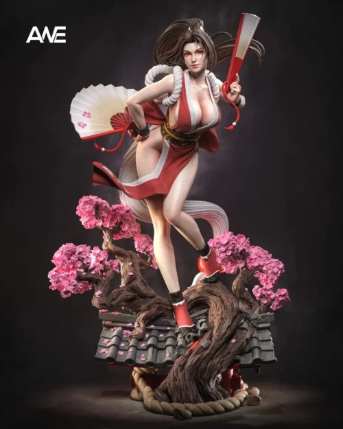"Limited Edition Mai Shiranui resin statue by ANE Studio, captured in a dynamic, alluring ninja pose with intricate detailing."