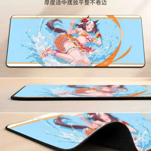 "Vibrant Special Week Uma Musume RGB desk mat featuring dynamic anime art. A playful, customizable mouse pad to brighten any fan's setup."