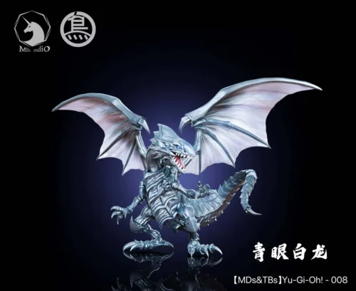 Behold the magnificent Blue-Eyes White Dragon Yu-Gi-Oh! figure in a fierce, dynamic pose, an iconic collectible ready for battle with variant display.