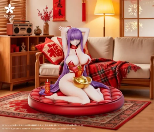 "Exquisite 1/6 Frieren Fern New Year Sakura resin statue by Sakura Studio, showcasing elegant festive attire and intricate cherry blossom details."