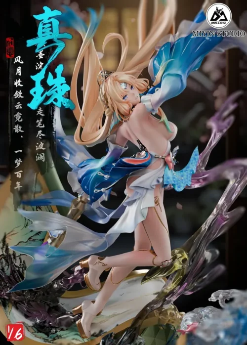 "Close-up of the 1/6 Zhenzhu Honkai: Star Rail resin statue, revealing the exquisite detail, premium resin, and dynamic pose from an artistic angle."