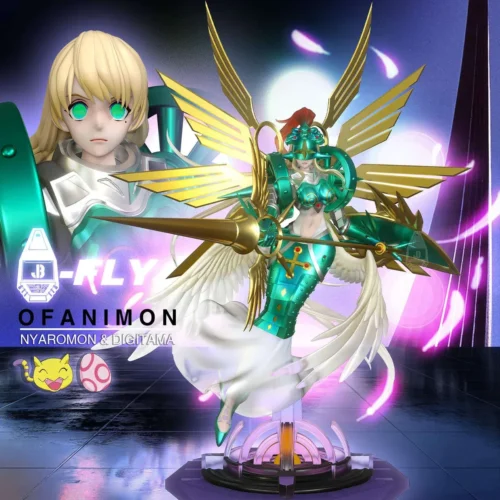 "Majestic Ophanimon Digimon resin statue, dynamically posed with intricate wings. This exquisite Ophanimon figure embodies a powerful divine presence."