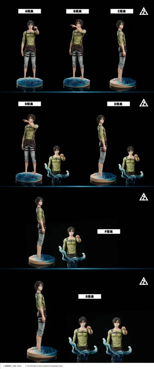 Eren Yeager figure by AZ Studio stands barefoot in ocean waves, featuring swappable heads and bust in a limited 88-piece Attack on Titan statue run.