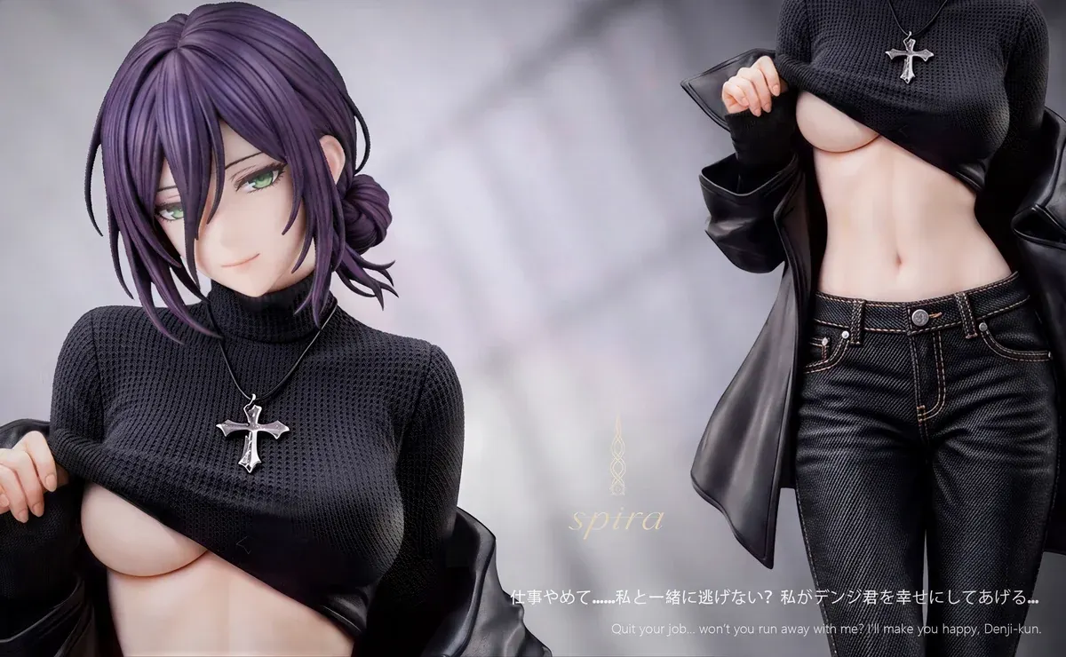 Reze Chainsaw Man figure by Spira Studio shows its detailed urban diorama base and 1/6 and 1/4 resin sculpt from multiple angles.