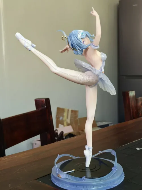 Genshin Odette figure in pale blue ballet arabesque on tiptoe with translucent tutu and mirrored stage base, 99-unit limited run.