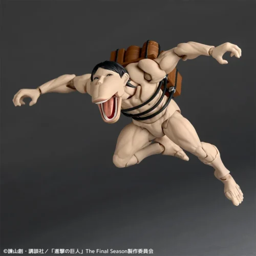 "Dynamic Cart Titan hyper-articulated action figure, a premium Attack on Titan collectible by Kaiyodo Studio, capturing its menacing quadrupedal form."