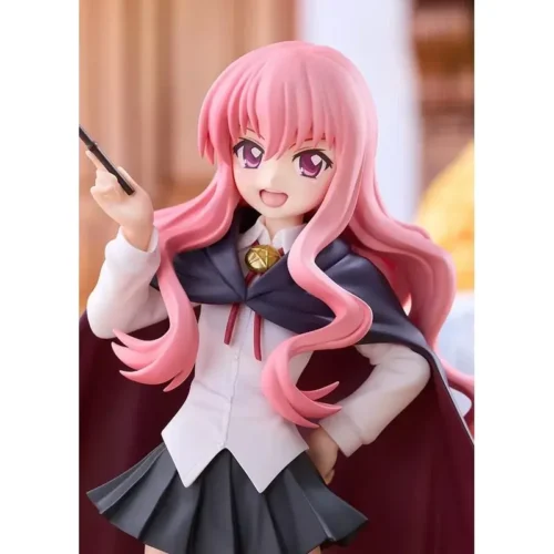 This close-up captures the Good Smile Company Louise Pop Up Parade L Size figure as the pink-haired mage in a navy cape playfully casts with her wand.