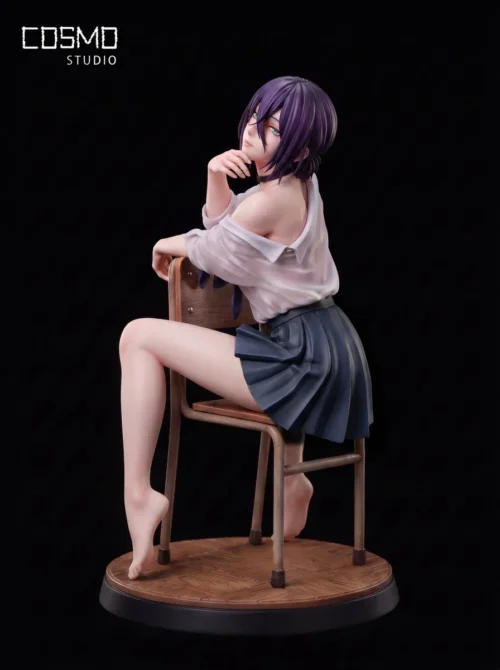"Limited edition 1/6 scale Reze (School Uniform) Chainsaw Man figure, highlighting elegant sculpted details and optional bare or black stocking legs."