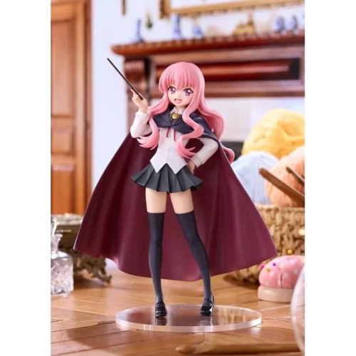 This playful Good Smile Company Louise Pop Up Parade L Size collectible figure shows a pink-haired academy mage in a navy cape casting with her wand.