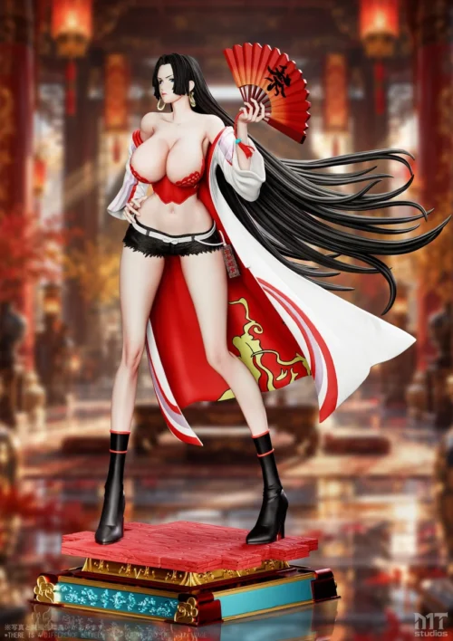 "Detailed gallery views of the exclusive 1/6 & 1/4 MT Studio Boa Hancock x Mai Shiranui One Piece resin statue, highlighting its dynamic pose."