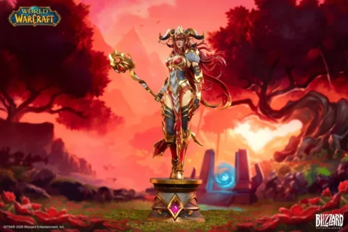 "Official Blizzard World of Warcraft Alexstrasza 1/6 scale statue, showcasing her majestic pose, fiery power, and intricate details."