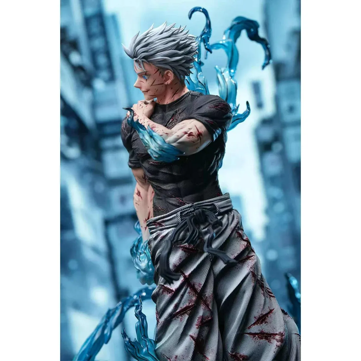 "Premium 1/6 Gojo Satoru Jujutsu Kaisen statue (B variant) with dynamic pose, powerful LED effects, and exquisite hand-painted details by One Studio."