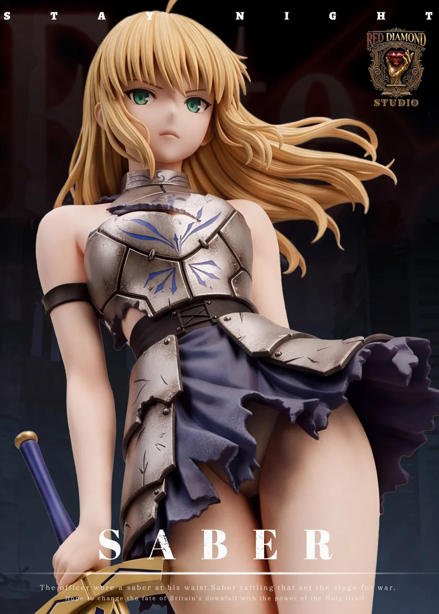 "Exclusive 1/6 scale Artoria Pendragon Fate Saber statue by RED DIAMOND STUDIO, showcasing dynamic armored glory from multiple angles."