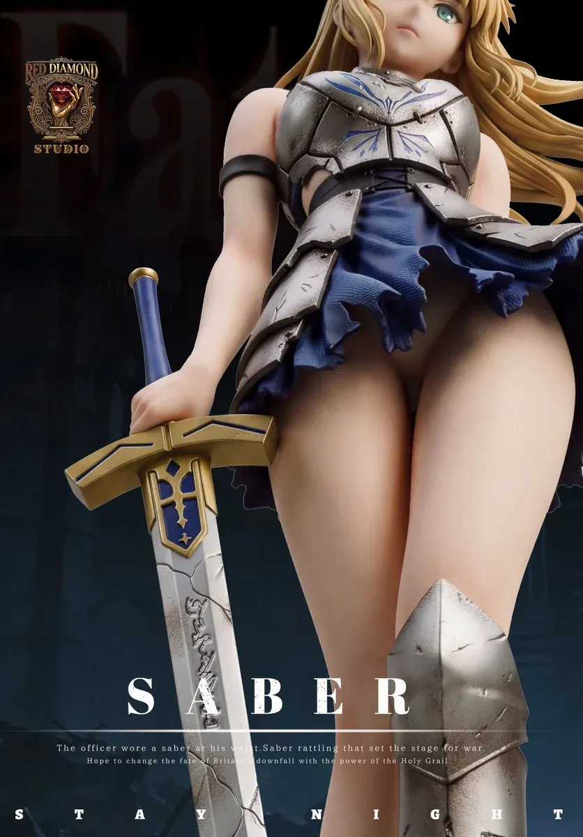 "Exclusive 1/6 scale Artoria Pendragon Fate Saber figure from RED DIAMOND STUDIO, showcasing dynamic armored glory from multiple angles and intricate."