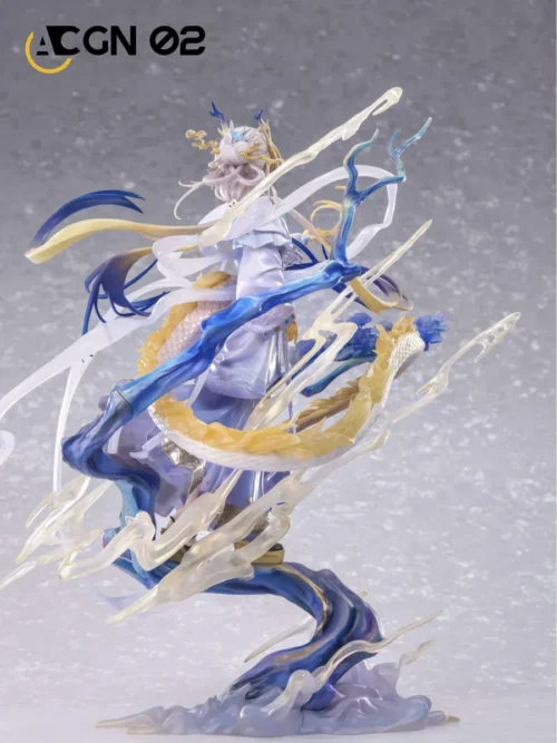 "Multiple angles of the ultra-limited Arknights Shu 1/7 resin statue, revealing its handcrafted intricate details and dynamic icy aesthetic."