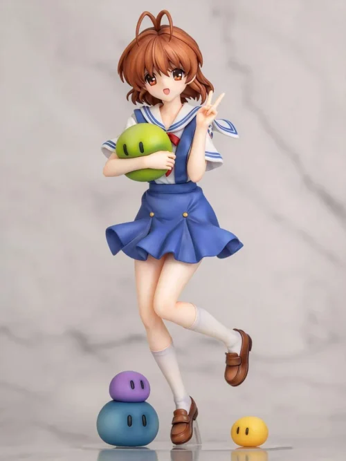 "Exclusive Limited Edition 1/7 Nagisa Furukawa CLANNAD statue by LLK Studio. Iconic Nagisa in school uniform, holding dango, on a detailed themed base."