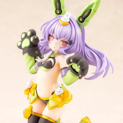"Dynamic Megami Device Puni Mofu Bunny statue by Kotobukiya, showcasing its customizable mecha armor from multiple angles with vibrant colors."