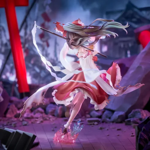 "Ultra-limited 1/7 scale Hakurei Reimu Touhou Project statue by LLK Studio, captured from various angles, revealing vibrant colors and intricate."