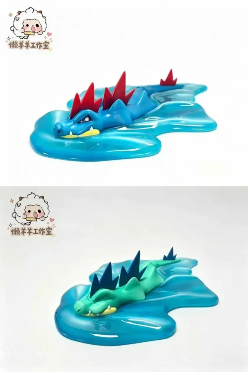 "Premium 1/20 Feraligatr Figure, a dynamic water-type diorama by Lazy Goat Studio, fiercely erupting from crashing waves."
