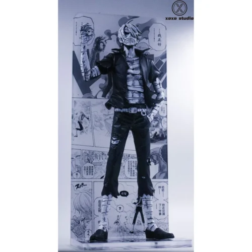 "Limited edition black & white Sanji One Piece resin statue. Dynamic monochrome art, showcasing signature pose and premium details from all angles."