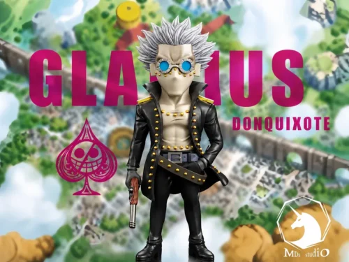 "Dynamic One Piece Gladius statue by MDS Studio, meticulously detailed and exploding with punk-rock energy, showcasing his unique villainous power."