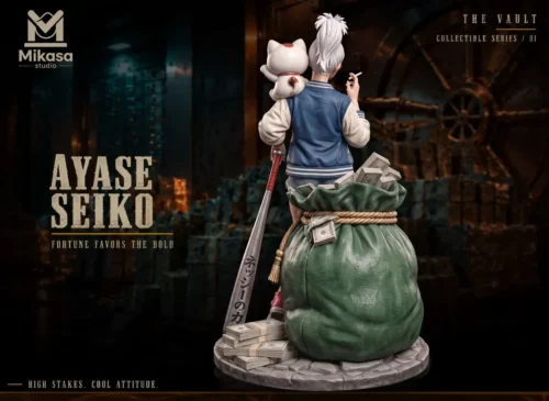 "Dynamic limited edition 1/6 Ayase Seiko Maneki-Neko Dandadan resin statue by Mikasa-Studio, showcasing intricate details from multiple premium angles."