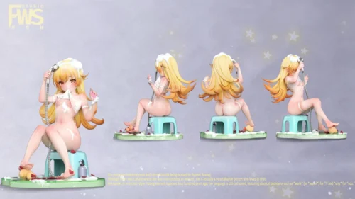 "Stunning 1/6 scale Oshino Shinobu Monogatari Series resin statue, featuring her elegant and playful character in an intimate bath scene."