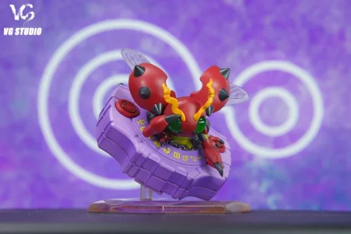 Limited 68-piece Digimon Tentomon figure from VG Studio features a mini Tentomon perched on a purple Digivice with translucent wings."