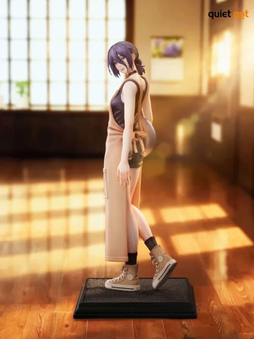 This Chainsaw Man Reze figure wears a waitress apron and soft purple hair in a sunlit cafe, a numbered limited run with two selectable hair colorways.