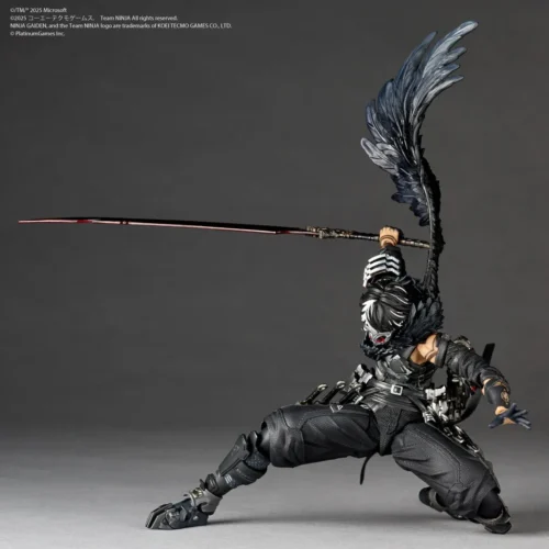 "Premium Movable Yakumo Action Figure from Ninja Gaiden, hyper-articulated for dynamic combat poses, showcasing intricate dark ninja gear and warrior."