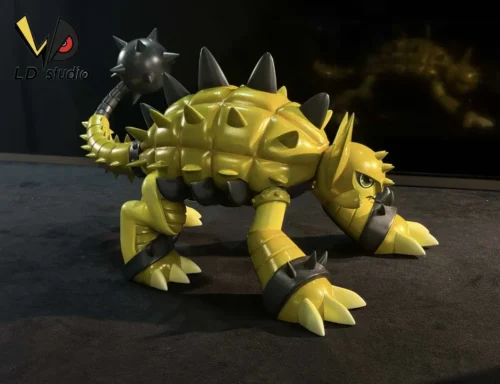 Dynamic 1/6 scale Ultra-Limited Premium Digimon Ankylomon resin statue showcasing intricate metallic armor from multiple angles and vibrant energy.