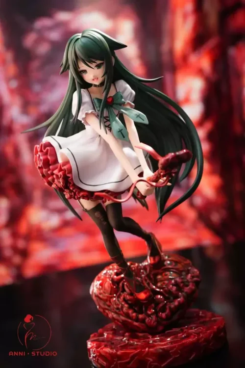 Saya no Uta Saya figure by ANNI Studio, a pale green-haired girl in white dress on crimson flesh base, 1/6 resin statue limited to 198.