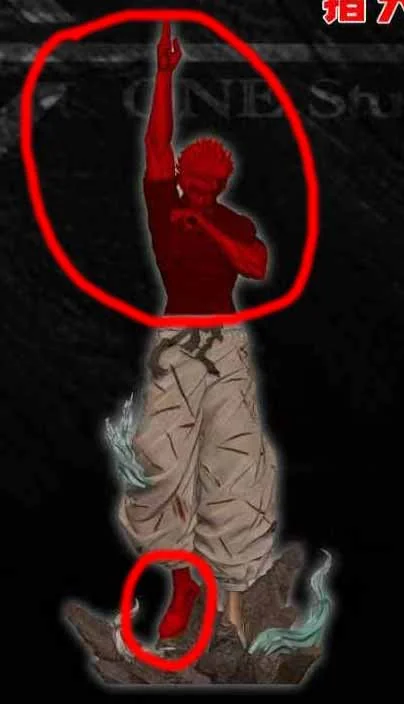 "1/6 Gojo Satoru Jujutsu Kaisen statue gallery: dynamic pose, hand-painted details, LED illuminating cursed energy on shattered shrine."