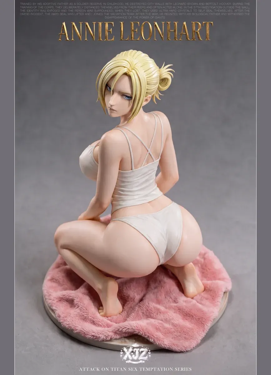 "Exclusive 1/6 Annie Leonhart Home Version Attack on Titan statue by XJZ STUDIO. Serene kneeling pose on plush rug, detailed from all angles."