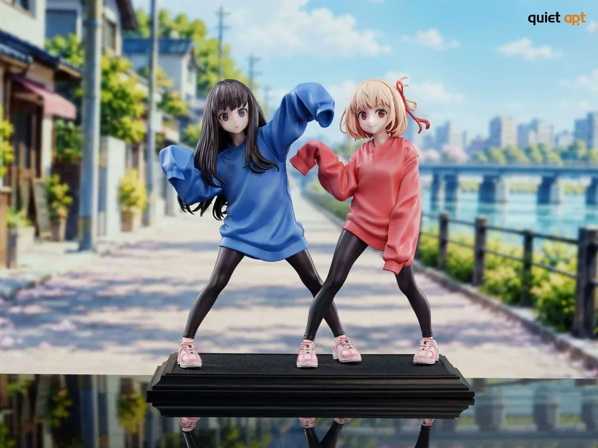 "QuietArt Studio's 1/6 Lycoris Recoil Chisato & Takina statue, an extremely limited edition capturing their beloved casual daily wear and serene."