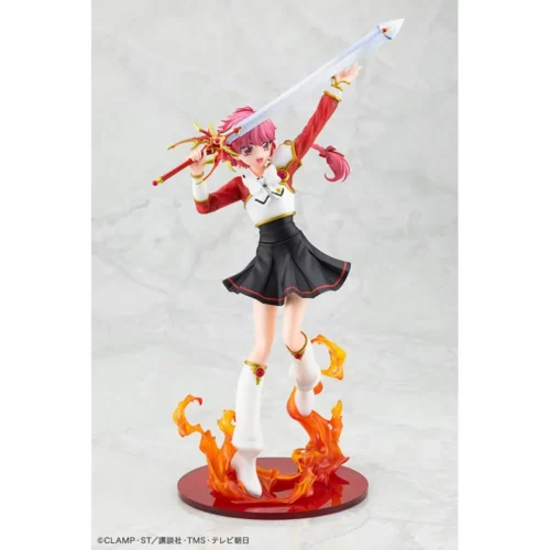 "Shidou Hikaru Magic Knight Rayearth statue by Kotobukiya, featuring her dynamic pose, vibrant magical effects, and intricate sculpted details."