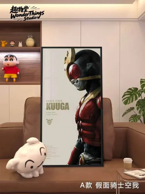 Kamen Rider wall art with a minimalist Kuuga profile portrait in a framed decorative painting, featuring Epson 12-color crystal porcelain print.