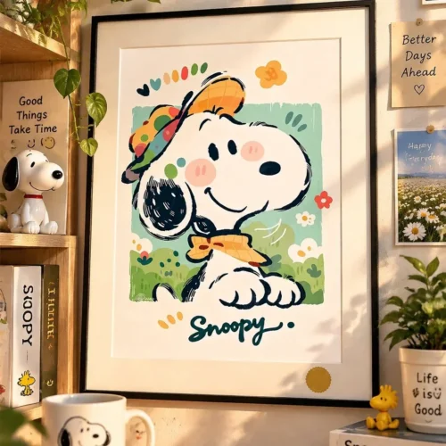 "Detailed view of the Collector's Edition Snoopy Starry Night Limited Edition Fine Art Print, capturing the Van Gogh-inspired Peanuts decorative paint."