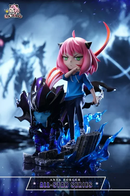 "Anya Forger (Dual Versions). Playful expressions, UV-reactive eyes, and dynamic sculpt details from all angles of this Spy x Family statue."